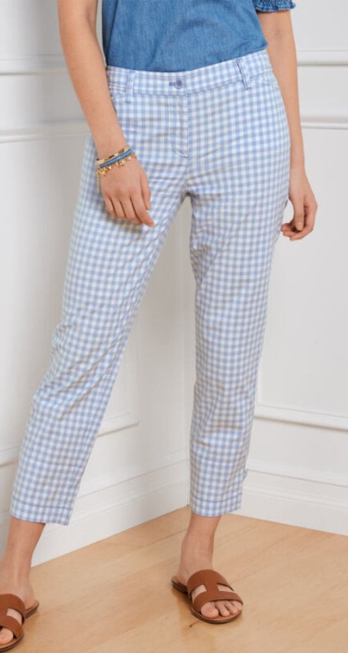 Talbots Perfect Crop Pant Gingham Light Blue White Cropped Trousers Size 8
